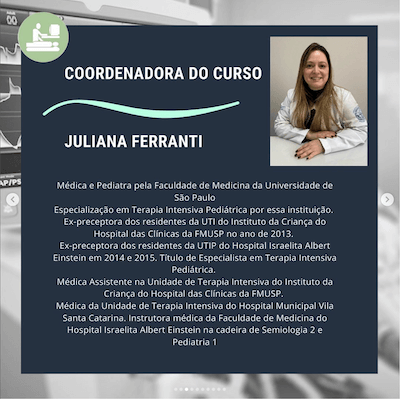 Curso preparatório para a prova de título de terapia intensiva pediátrica (TETIP) Wavesmed<br />  Dra Juliana Ferranti coordenadora